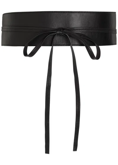 Eileen Fisher Wraparound Leather Obi Belt In Black