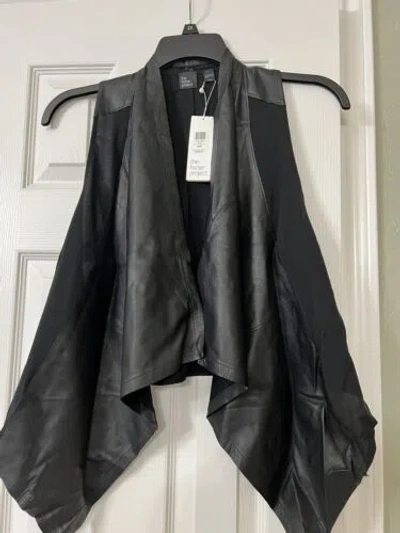 Pre-owned Eileen Fisher Xs $598  The Fisher Project Black Lamb Leather Drape Front Vest