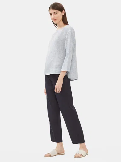 Eileen Fisher Yarn-dyed Organic Handkerchief Linen Box-top In Blue