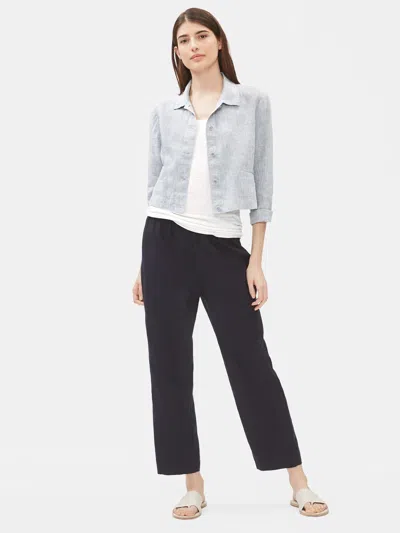 Eileen Fisher Yarn-dyed Organic Handkerchief Linen Cropped Jacket In White