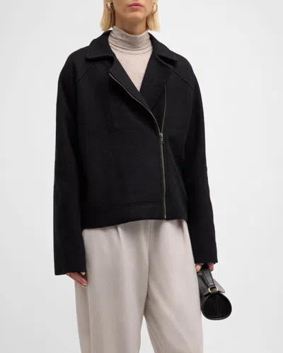 Eileen Fisher Zip-front Boiled Wool Jacket In Black