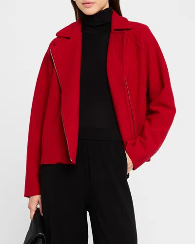 Eileen Fisher Zip-front Boiled Wool Jacket In Scarlet