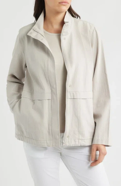Eileen Fisher Zip-up Organic Cotton & Organic Linen Jacket In Gray