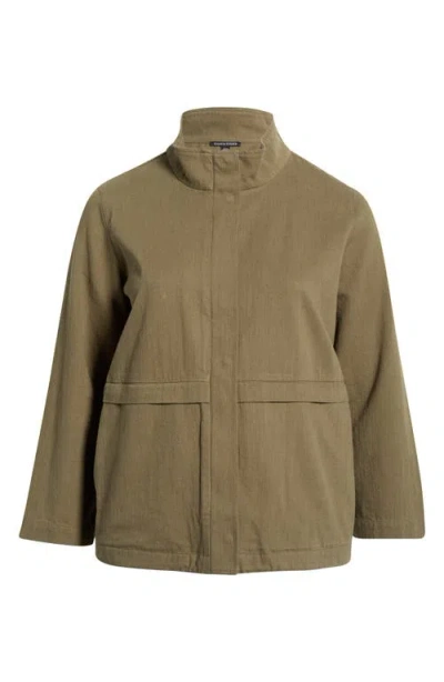 Eileen Fisher Zip-up Organic Cotton & Organic Linen Jacket In Brown