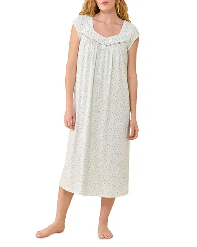 Eileen West Cap Sleeve Cotton Jersey Knit Long Nightgown In White