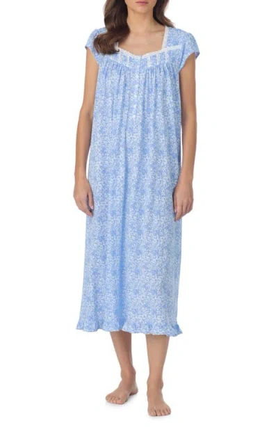 Eileen West Cap Sleeve Cotton Nightgown In Blue