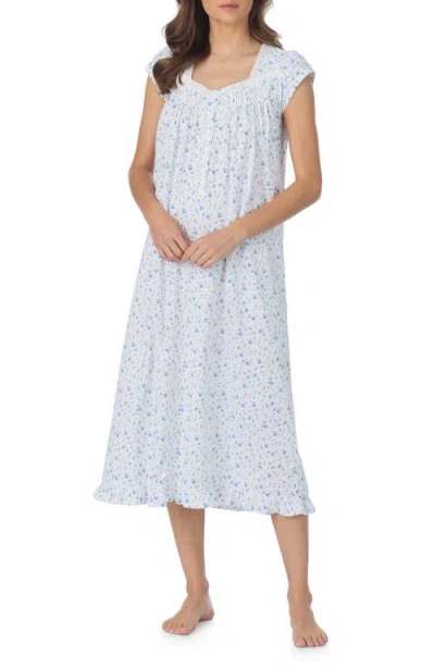 Eileen West Cap Sleeve Cotton Nightgown In Blue