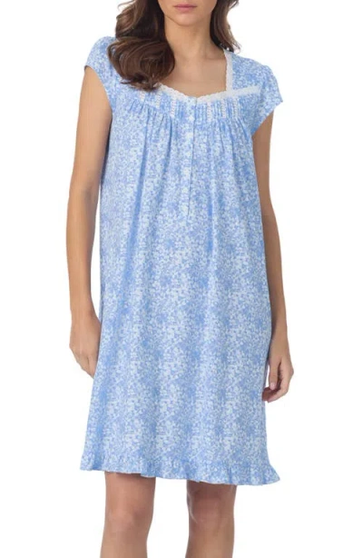 Eileen West Cap Sleeve Cotton Nightgown In Blue