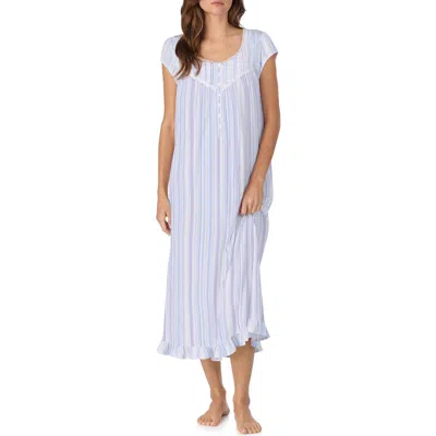 Eileen West Cap Sleeve Cotton Nightgown In Blue
