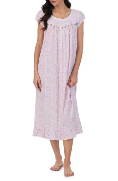 Eileen West Cap Sleeve Cotton Nightgown In Pink Ditsy Floral