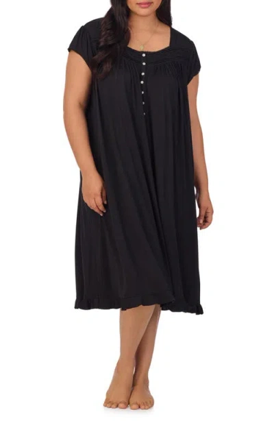 Eileen West Cap Sleeve Jersey Nightgown In Black
