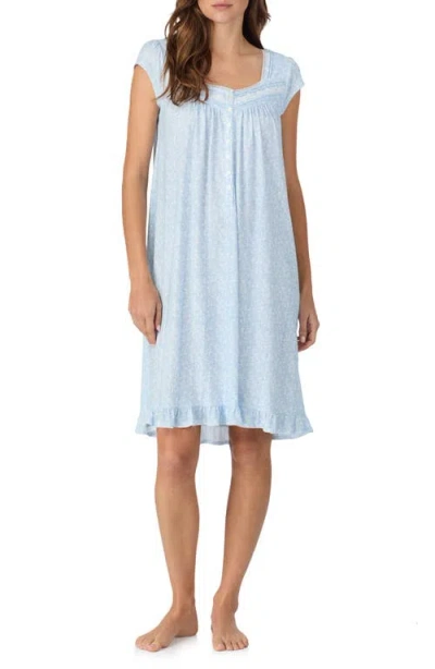 Eileen West Cap Sleeve Short Cotton Nightgown In Blue