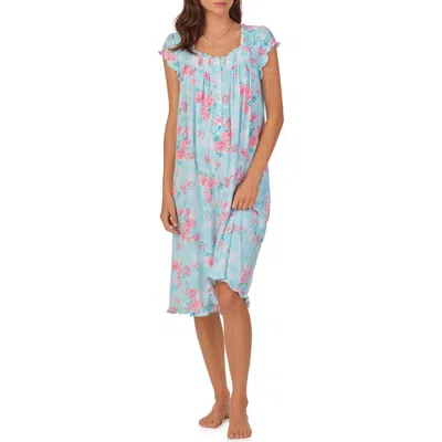 Eileen West Cap Sleeve Waltz Nightgown In Aqua Fl