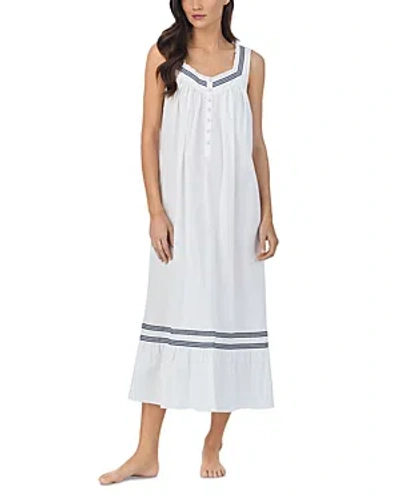 Eileen West Contrast Trim Ruffled Ballet Nightgown In White Ribbon