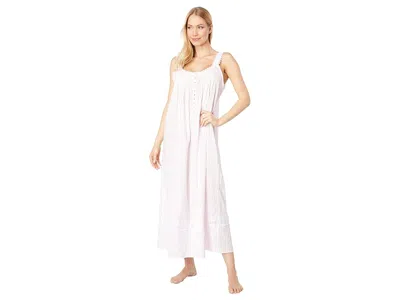 Eileen West Cotton Dobby Stripe Woven Sleeveless Ballet Nightgown In White