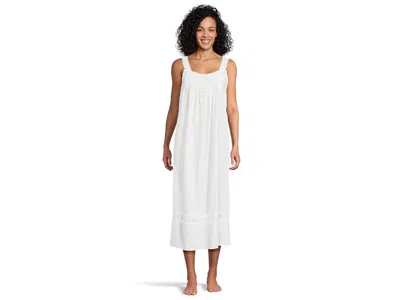 Eileen West Cotton Dobby Stripe Woven Sleeveless Ballet Nightgown In White