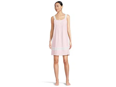 Eileen West Cotton Dobby Stripe Woven Sleeveless Short Nightgown In Pink