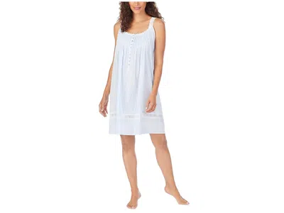 Eileen West Cotton Dobby Stripe Woven Sleeveless Short Nightgown In Blue