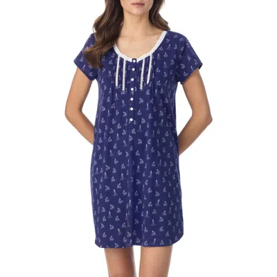 Eileen West Cotton Jersey Short Nightgown In Blue
