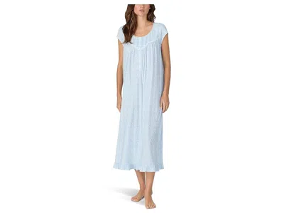 Eileen West Cotton Knit Cap Sleeve Long Gown In Blue