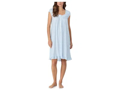 Eileen West Cotton Knit Cap Sleeve Short Gown In Blue