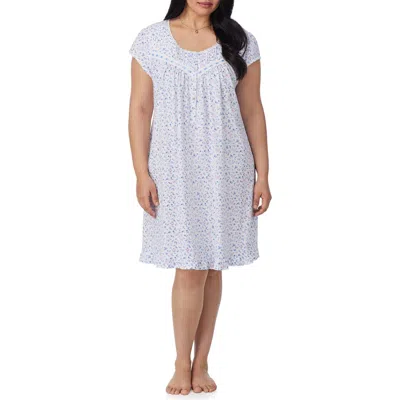 Eileen West Floral Cap Sleeve Cotton Jersey Short Nightgown In White Multi