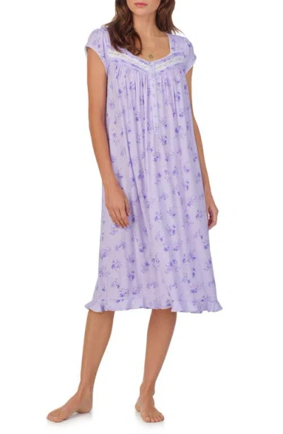Eileen West Floral Cap Sleeve Jersey Nightgown In Lilac Floral