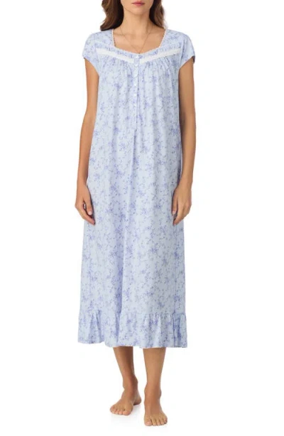 Eileen West Floral Cap Sleeve Nightgown In Blue