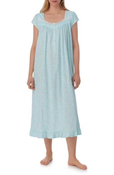 Eileen West Floral Cap Sleeve Nightgown<br /> In Aqua Floral