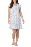 Eileen West Floral Cap Sleeve Short Cotton Jersey Nightgown In Blue