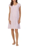 Eileen West Floral Cap Sleeve Short Cotton Jersey Nightgown In Pink/print