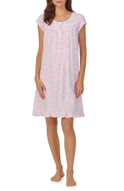 Eileen West Floral Cap Sleeve Short Cotton Jersey Nightgown In Pink Print