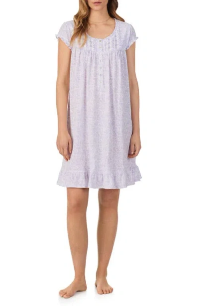 Eileen West Floral Cap Sleeve Short Cotton Jersey Nightgown In White