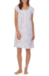 Eileen West Floral Cap Sleeve Short Cotton Jersey Nightgown In White Lilac