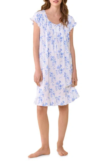 Eileen West Floral Cap Sleeve Short Cotton Jersey Nightgown In Blue