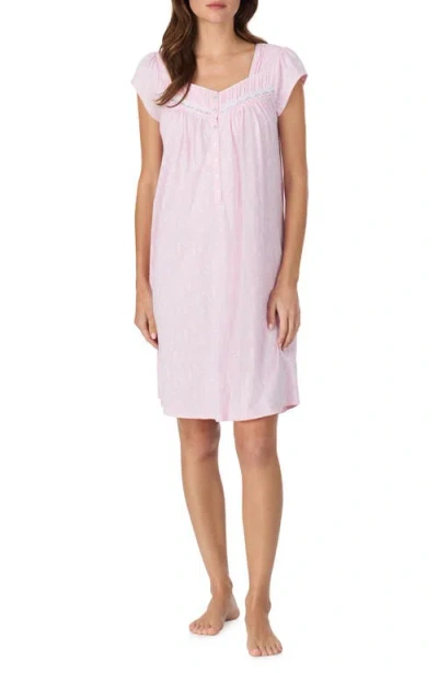 Eileen West Floral Cap Sleeve Short Cotton Nightgown In Pink