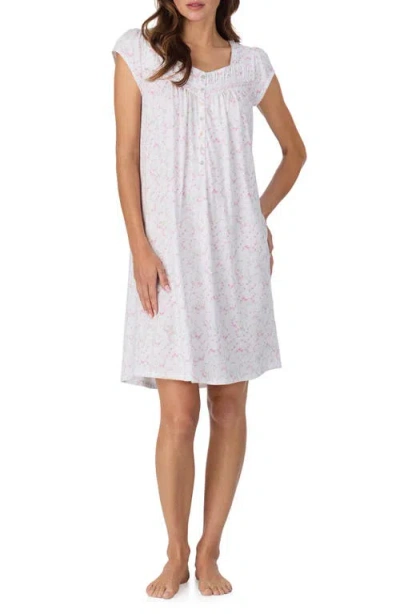 Eileen West Floral Cap Sleeve Short Cotton Nightgown In White