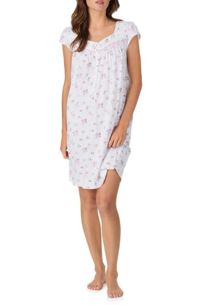 Eileen West Floral Cap Sleeve Short Cotton Nightgown In White