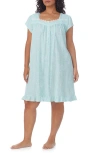Eileen West Stripe Short Sleeveless Knit Nightgown In Aqua Fl