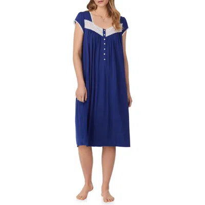 Eileen West Floral Cap Sleeve Waltz Nightgown In Navy