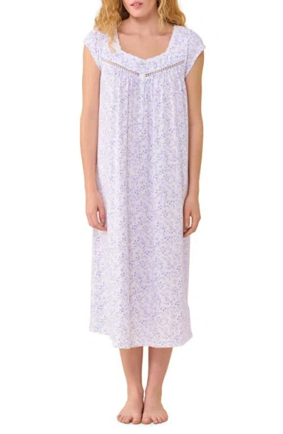 Eileen West Floral Cotton Lawn Long Nightgown In Blue