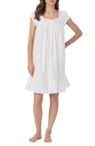 Eileen West Floral Embroidered Cotton Nightgown In White