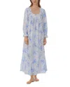 Eileen West Long Sleeve Cotton Ballet Nightgown In White/ Blue Floral