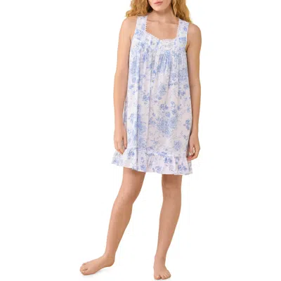 Eileen West Floral Lace Trim Cotton Chemise In White/blue Flower