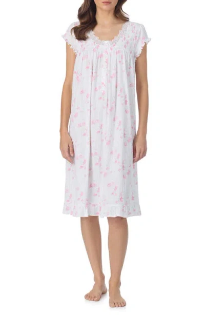 Eileen West Floral Print Cap Sleeve Cotton Waltz Nightgown In White
