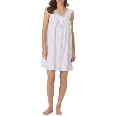 Eileen West Floral Print Cotton Pointelle Chemise In White