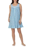 Eileen West Floral Print Sleeveless Cotton Jersey Short Nightgown In Blue