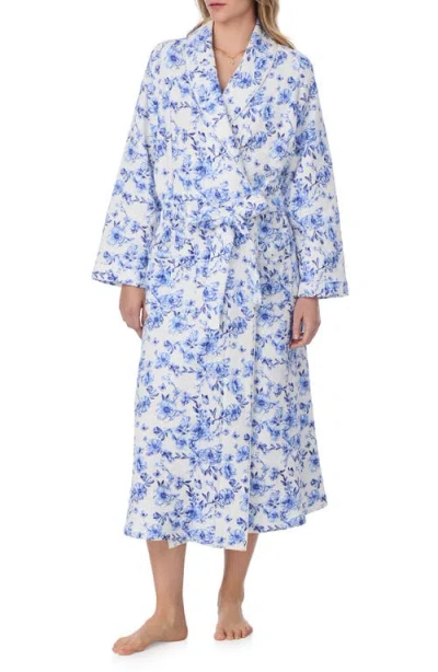 Eileen West Floral Quilted Cotton Blend Ballet Robe In White/blue Flower
