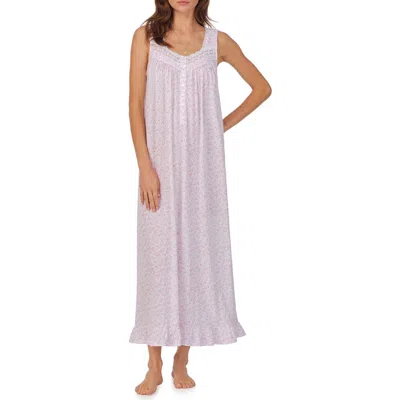 Eileen West Floral Sleeveless Ballet Cotton Blend Jersey Nightgown In White/pink Print