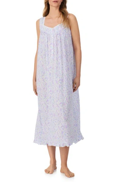 Eileen West Floral Sleeveless Ballet Cotton Lawn Nightgown In White